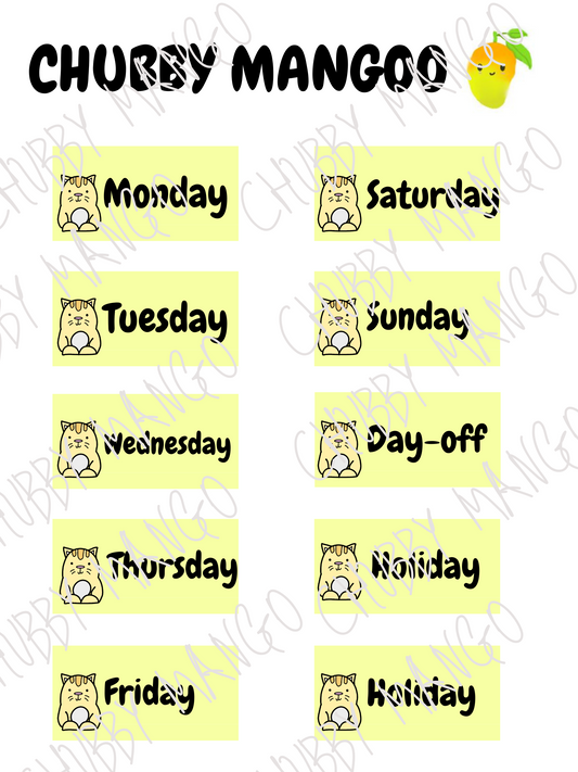 Days of the Week Cat Stickers